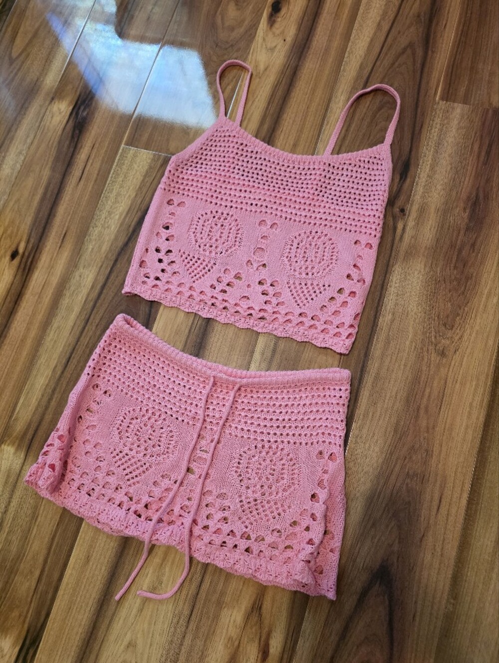Crochet Mini Skirt & Crop Top Swim Cover Up Set - Wild Fable™ Pink XS